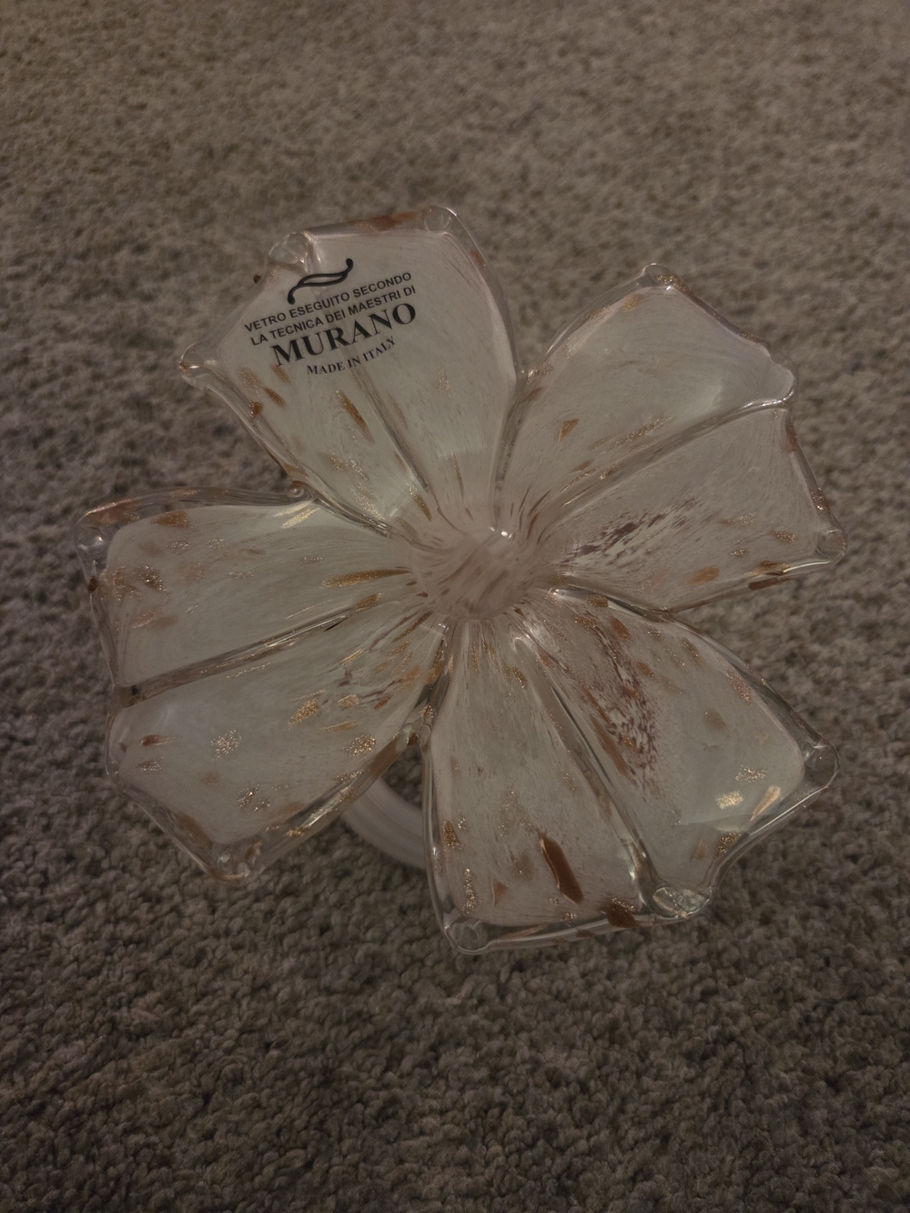 Murano White Glass Flower Accent with Gold Flecks